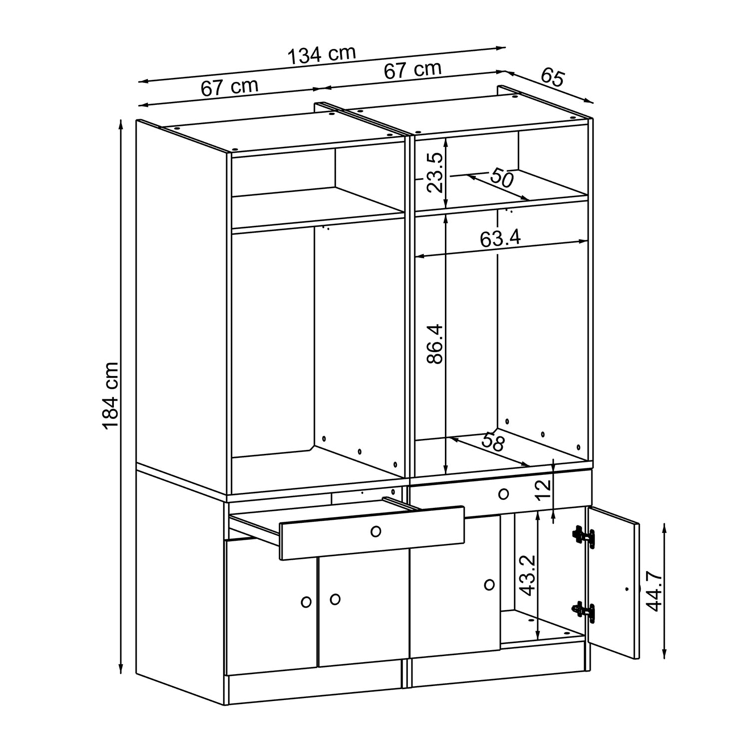 Roomart • Doppelschrank mit Ausziehplatte • Waschturm in 3 Farben • HBT: 184 x 134 x 65 cm - waschmaschinenschrank, waschmaschinenregal, waschturm, schrank, weiß, waschmaschinen, unterschrank, waschmaschine, trockner, haushaltsschrank, schränke, badschran