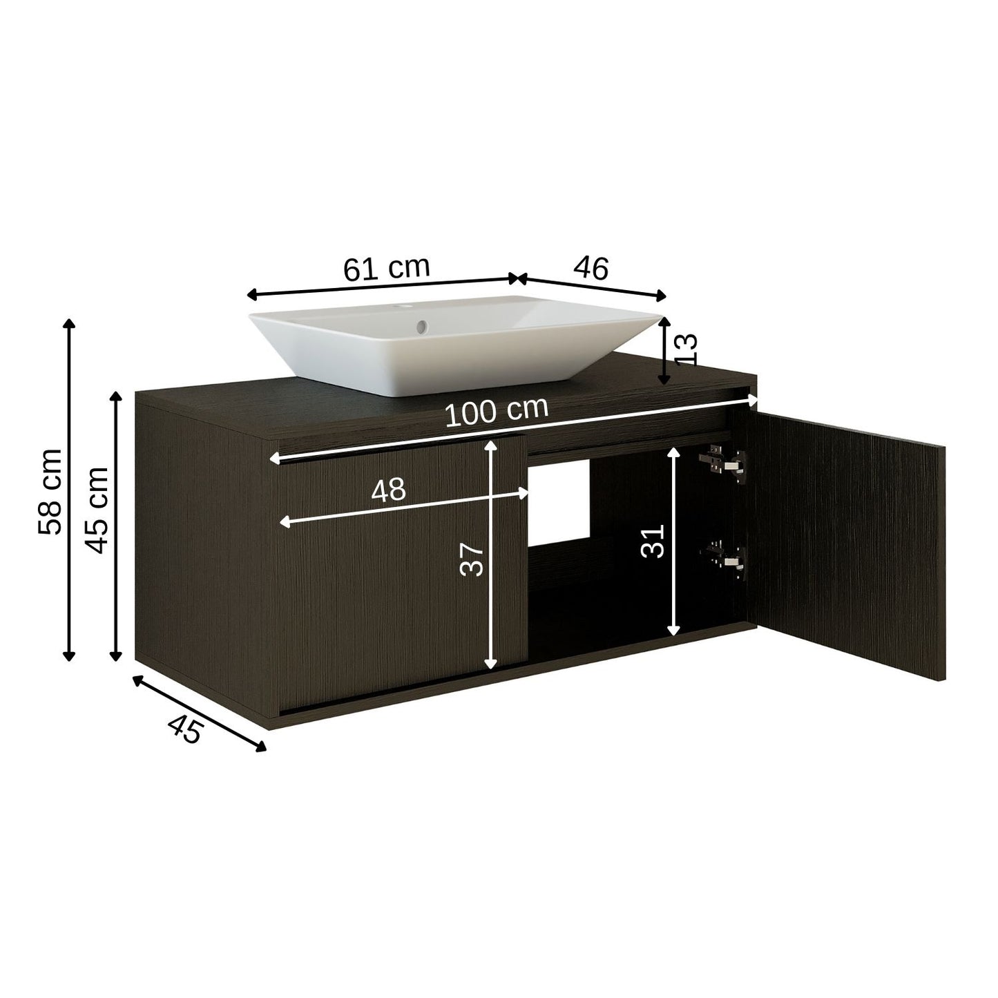 Roomart Atlantic, Waschbecken mit Unterschrank 100 cm, in 5 Farben, Badezimmermöbel
