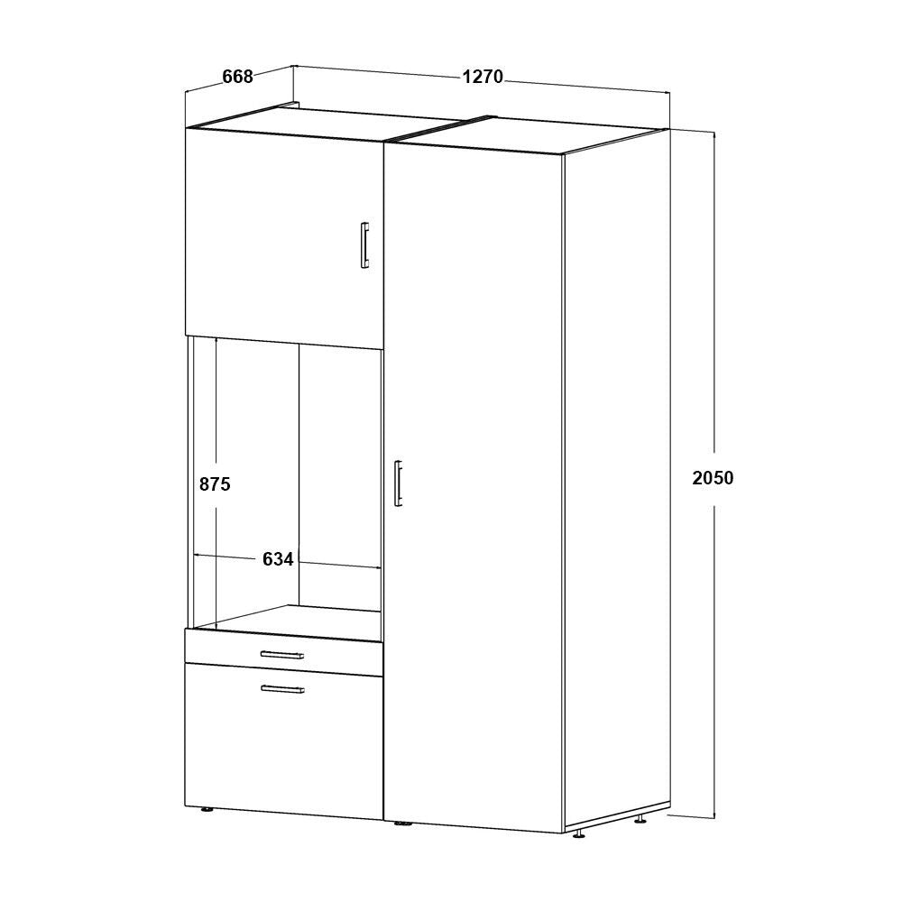 Roomart Schrankwand & Hochschrank Weiß Schwaz Eiche Badschrank Mehrzweckschrank