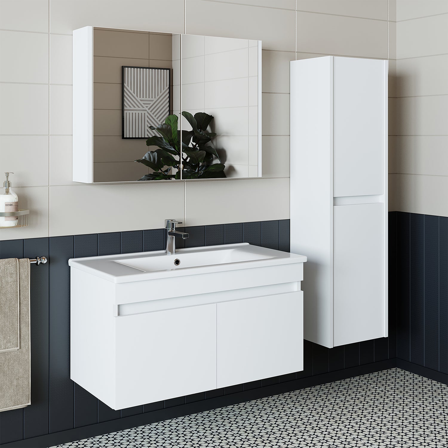 Roomart Ensemble de meubles de salle de bains ATRIA 85 cm Armoire basse avec lavabo Armoire haute - salle de bains, ensemble, lavabo, avec, armoire basse, salle de bains, armoire, large, miroir, meubles de salle de bains, lavabo, pour, armoire de salle de bains, armoire haute, meuble sous-vasque, w