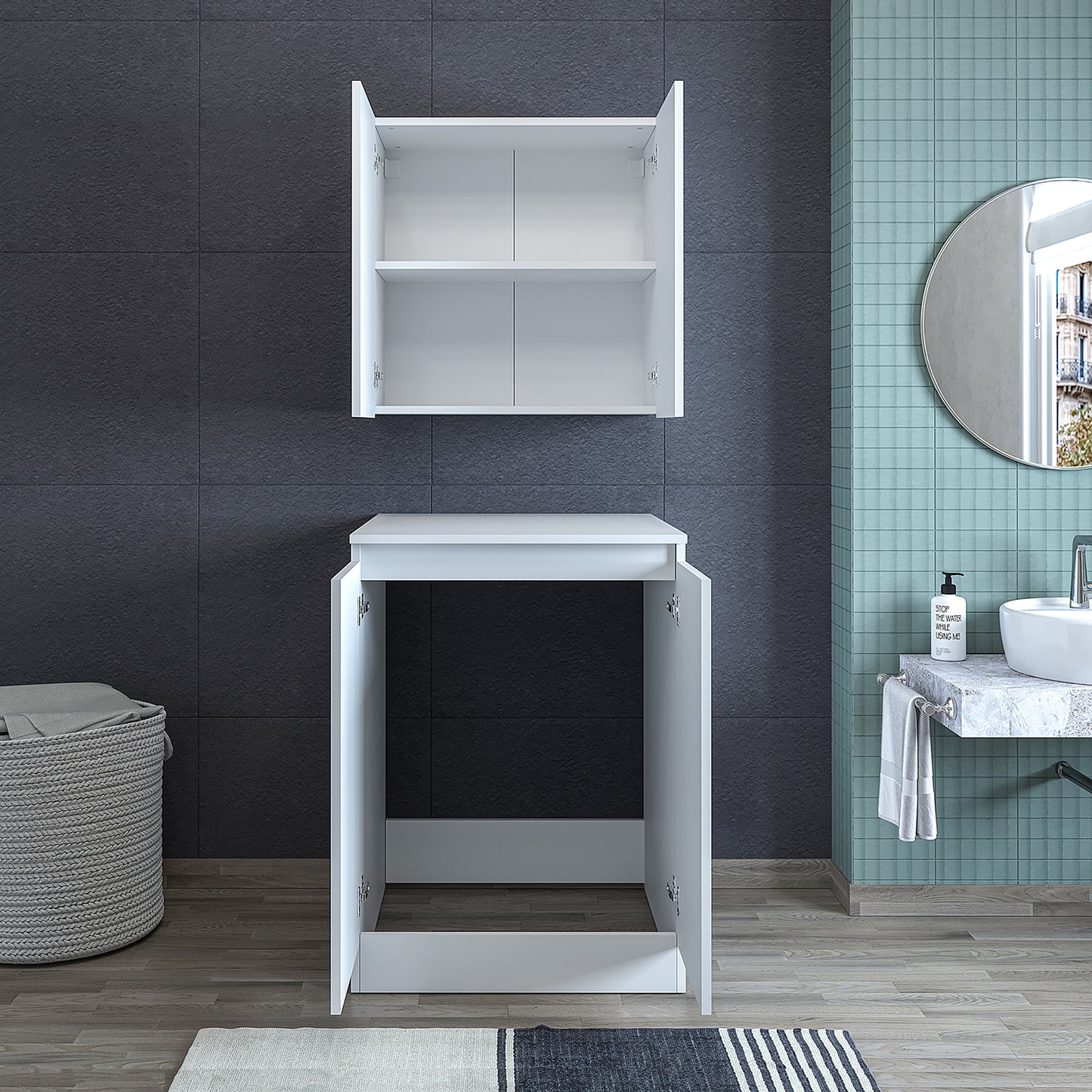 Roomart, Badezimmer Waschmaschinenschrank Atlantic, Waschmaschinenüberbau, Badregal, BHT: 70 x 191 x 70 cm, in Weiß - badezimmerschrank, waschbecken, badezimmermöbel, badschrank, badezimmer, mit, unterschrank, badmöbel, set, waschtisch, möbel, badezimmerm