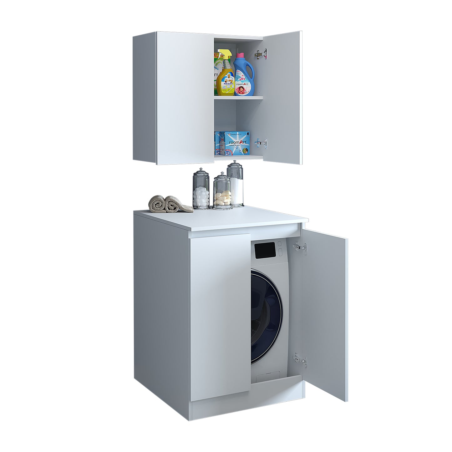 Roomart, Badezimmer Waschmaschinenschrank Atlantic, Waschmaschinenüberbau, Badregal, BHT: 70 x 191 x 70 cm, in Weiß - badezimmerschrank, waschbecken, badezimmermöbel, badschrank, badezimmer, mit, unterschrank, badmöbel, set, waschtisch, möbel, badezimmerm