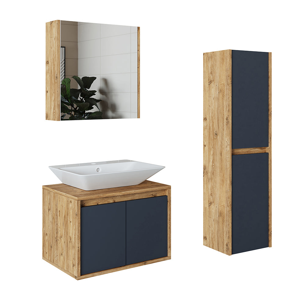 Roomart Badmöbel Set ATLANTIC 4-teilig, in 4 Farben, 65cm Unterschrank mit Keramikwaschbecken • Spiegelschrank • Hochschrank