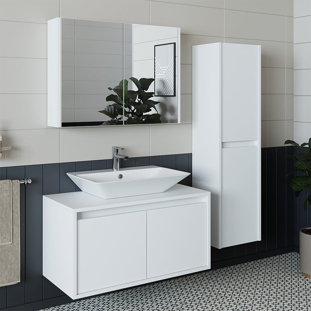 Roomart juego de muebles de baño ATLANTIC 4 piezas 85 cm en 5 colores mueble con lavabo de cerámica - armario con espejo - armario alto - mueble de baño, lavabo, muebles de baño, mueble de baño, baño, con, mueble con lavabo, mueble de baño, juego, lavabo, mueble, baño