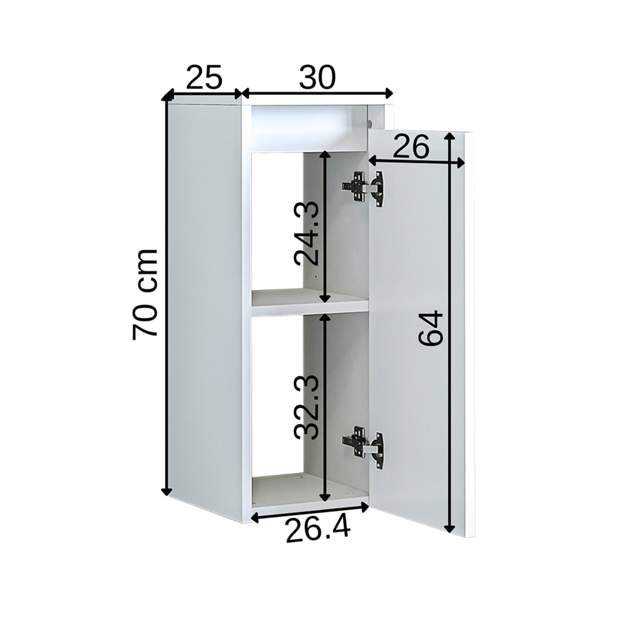 Roomart Badezimmer Seitenschrank, 30 cm, hängend mit Tür und offenem Fach, in 5 Farben
