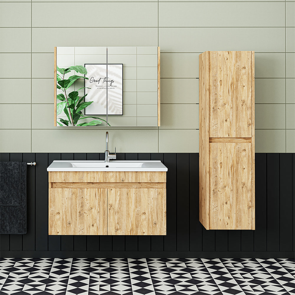 Set arredo bagno Roomart ATRIA Mobile base 85 cm con mobile specchio lavabo mobile alto