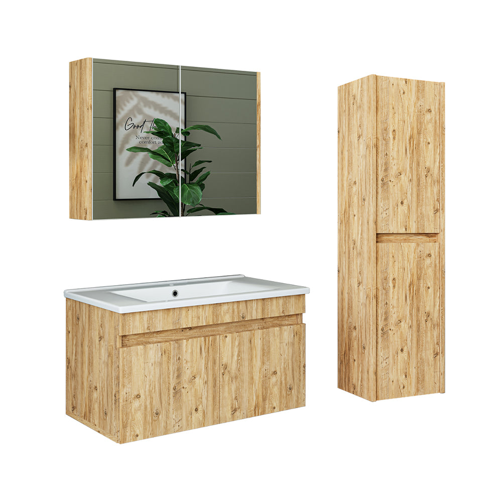 Set arredo bagno Roomart ATRIA Mobile base 85 cm con mobile specchio lavabo mobile alto