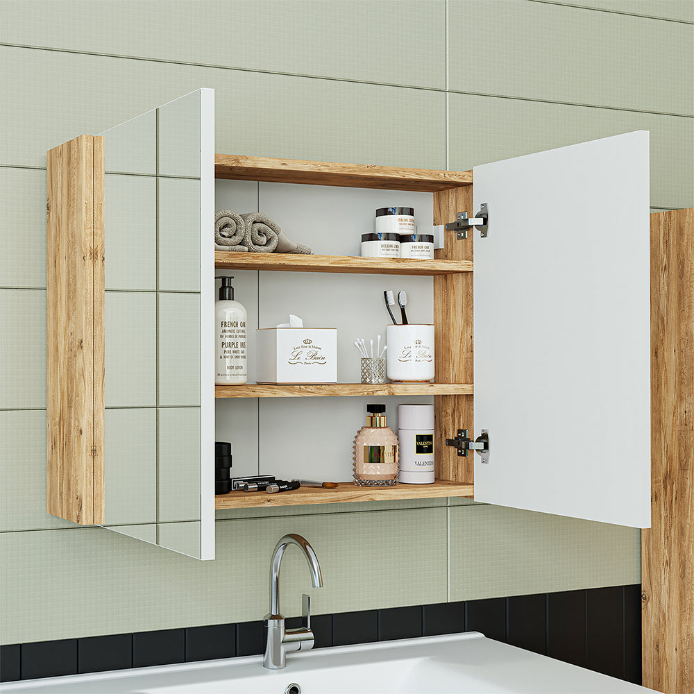 Roomart Badmöbel Set ATRIA 3 Teilig, in 4 Farben, 85 cm Unterschrank mit Keramikwaschbecken • Spiegelschrank