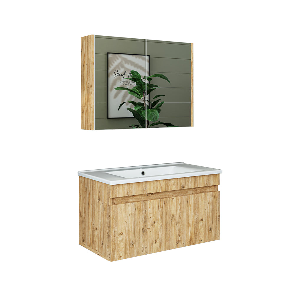 Roomart Badmöbel Set ATRIA 3 Teilig, in 4 Farben, 85 cm Unterschrank mit Keramikwaschbecken • Spiegelschrank