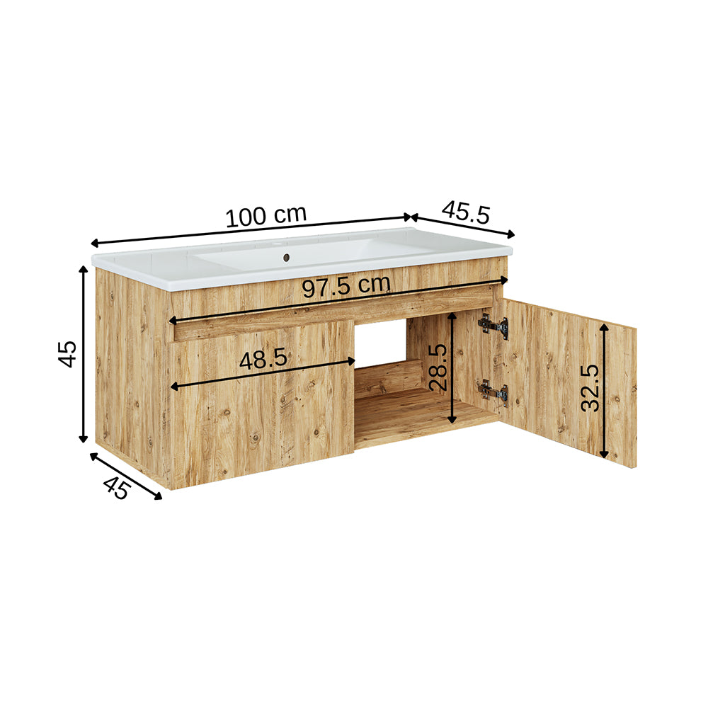 Roomart Atria, Waschbecken mit Unterschrank 100 cm, in 4 Farben, Badezimmermöbel