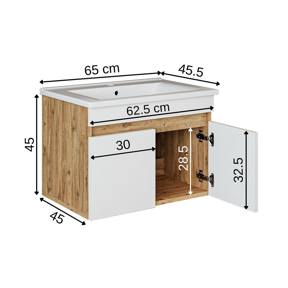 Roomart Atria, Waschbecken mit Unterschrank 65 cm, in 4 Farben, Badezimmermöbel