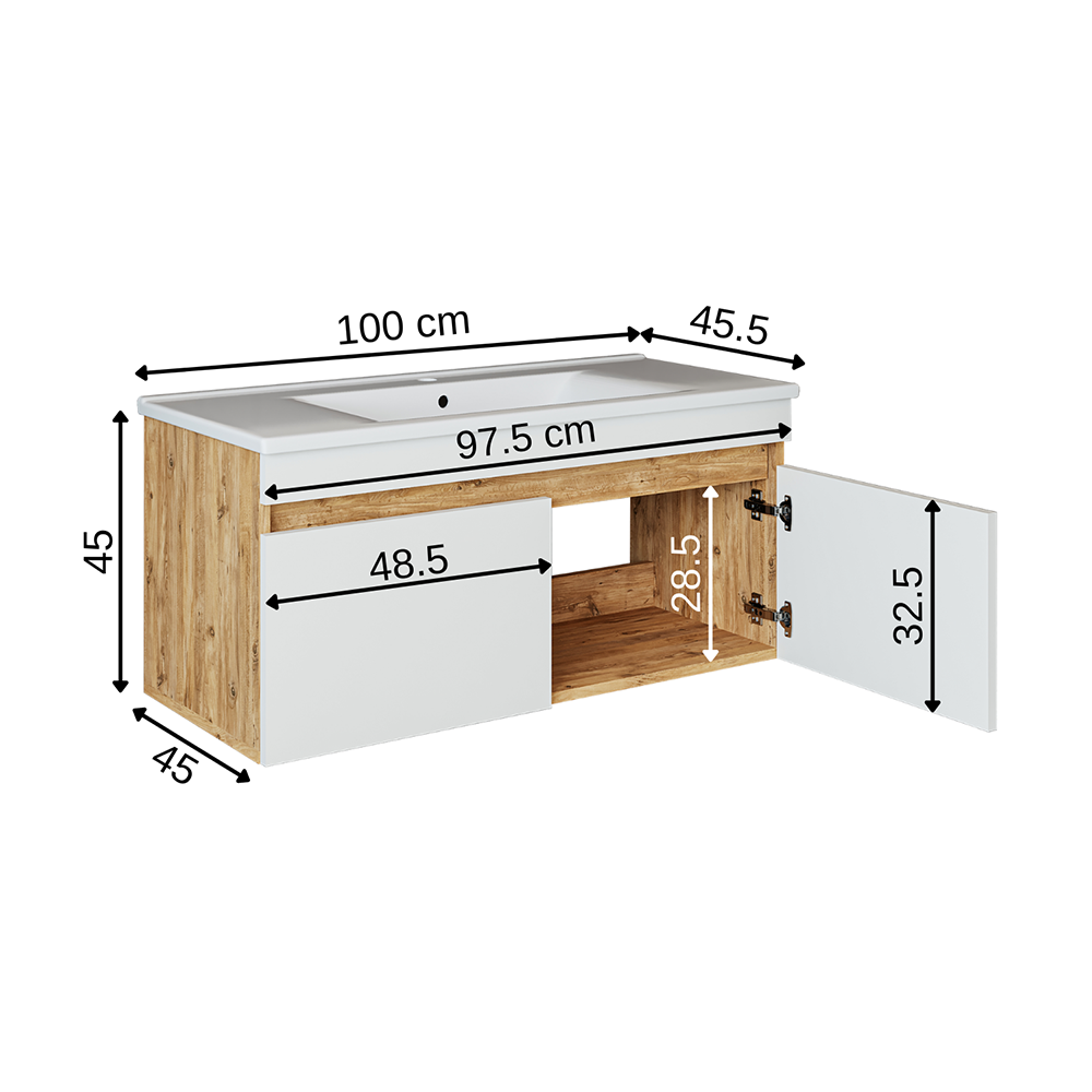 Roomart Atria, Waschbecken mit Unterschrank 100 cm, in 4 Farben, Badezimmermöbel