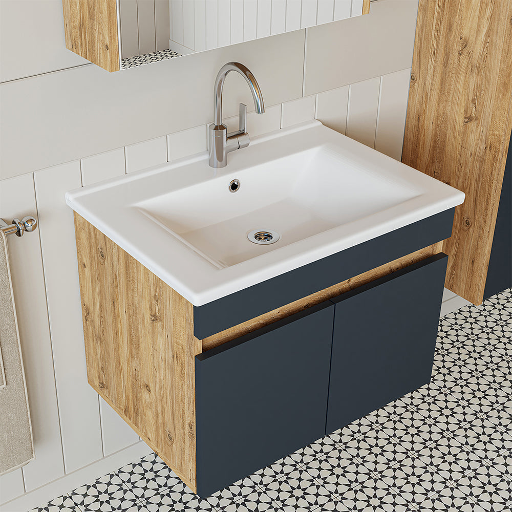 Roomart Badmöbel Set ATRIA 65 cm Unterschrank mit Waschbecken Spiegelschrank Hochschrank