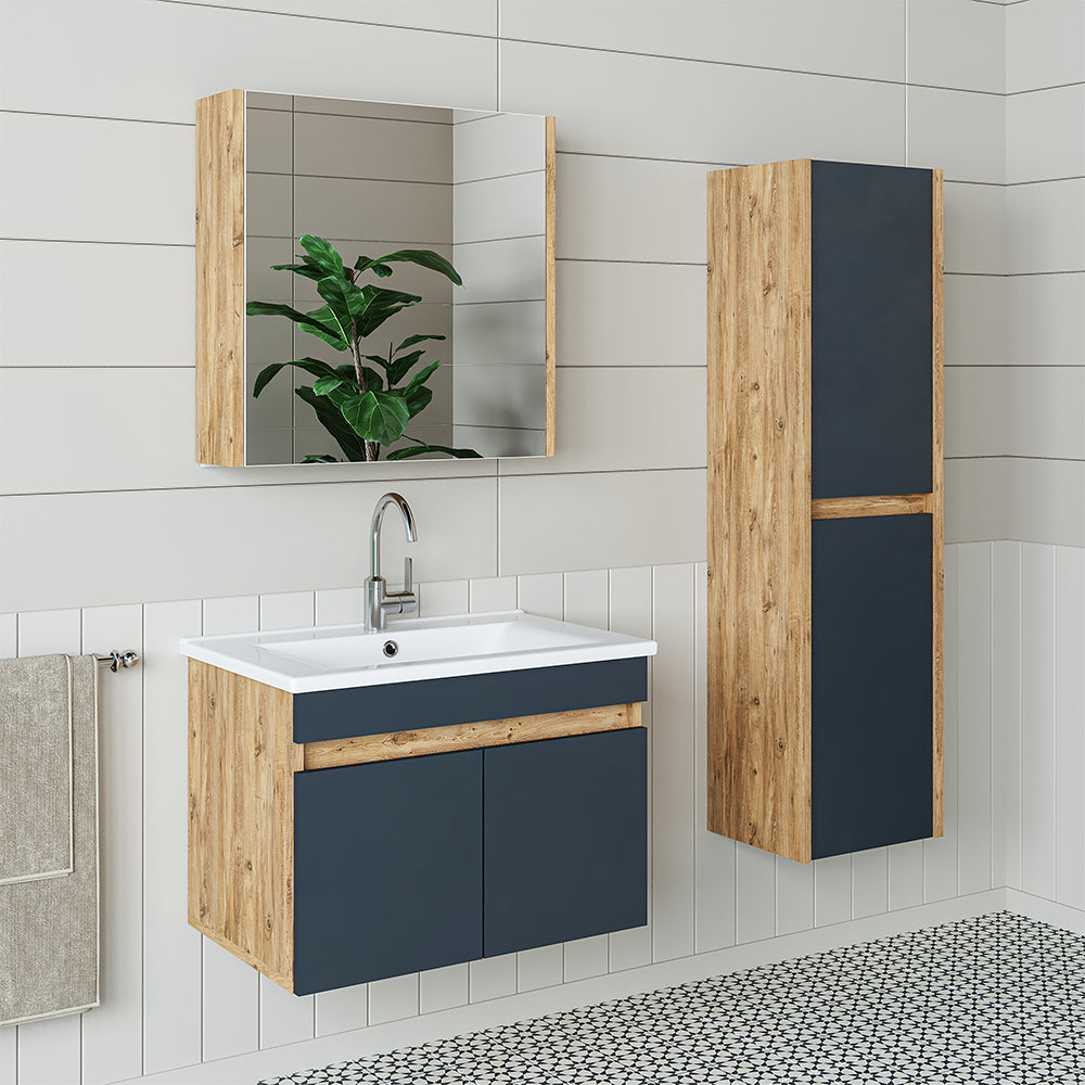Roomart Badmöbel Set ATRIA 65 cm Unterschrank mit Waschbecken Spiegelschrank Hochschrank