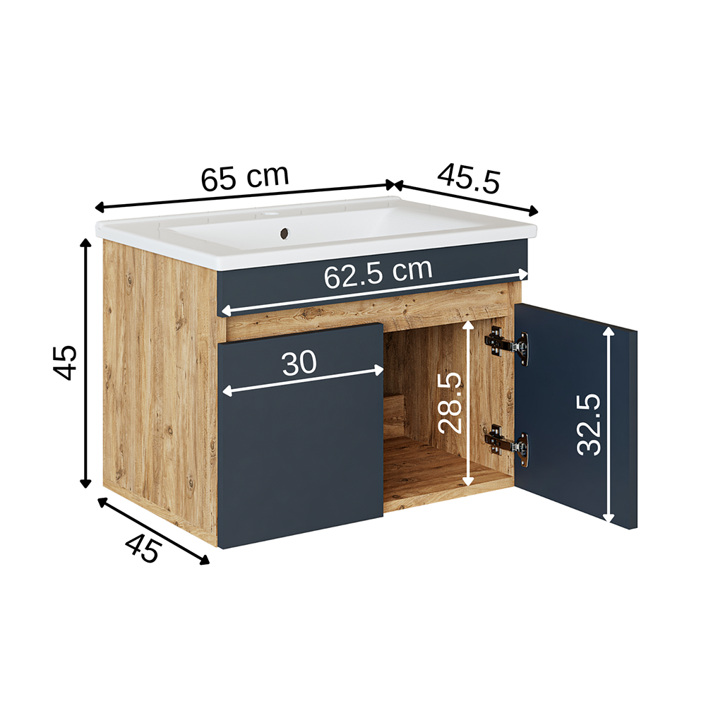 Roomart Atria, Waschbecken mit Unterschrank 65 cm, in 4 Farben, Badezimmermöbel
