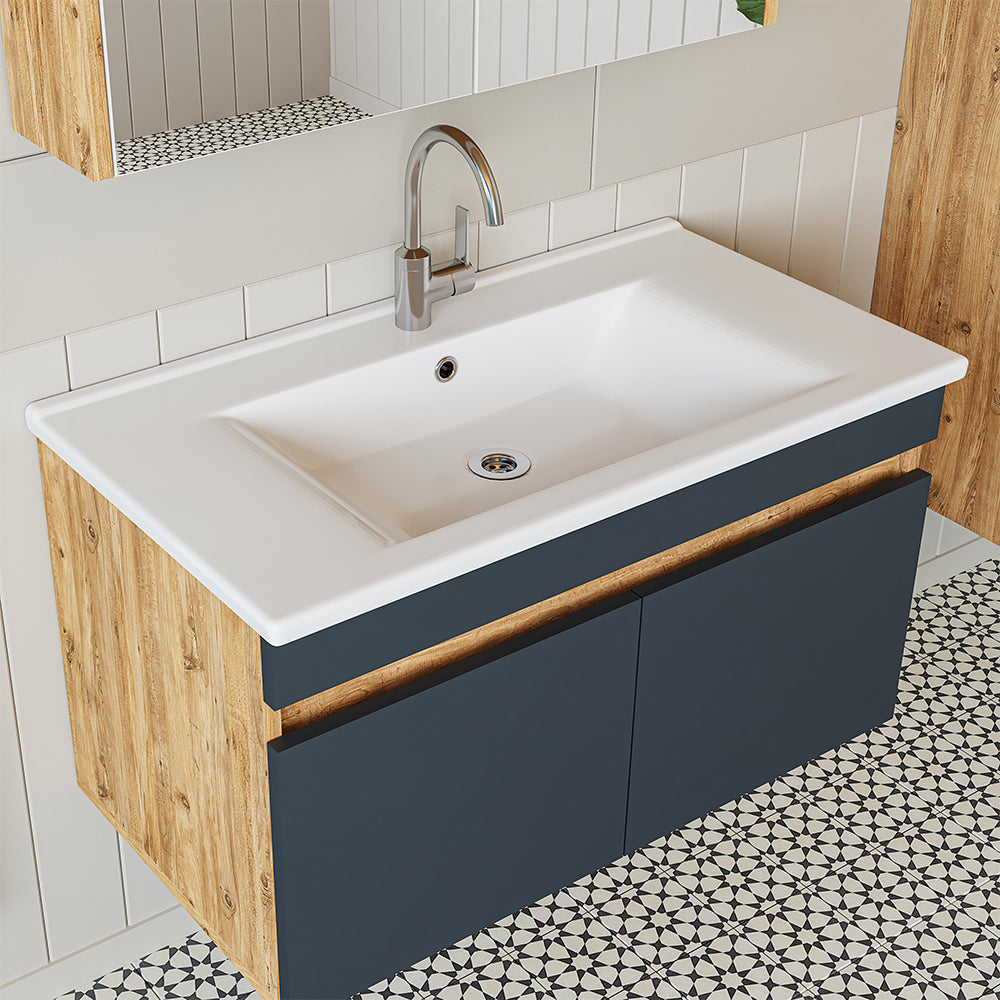 Set arredo bagno Roomart ATRIA Mobile base 85 cm con mobile specchio lavabo mobile alto