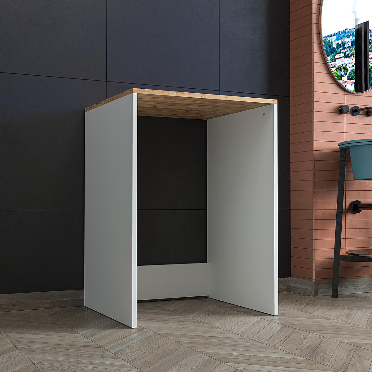 Roomart, Bathroom Atlantic, Washing machine cabinet, Bathroom cabinet WDH: 65 x 90 x 60 cm, in white oak, anthracite oak- bathroom cabinet, washbasin, bathroom furniture, bathroom cabinet, bathroom, with, vanity unit, bathroom furniture, set, washbasin, furniture, bath