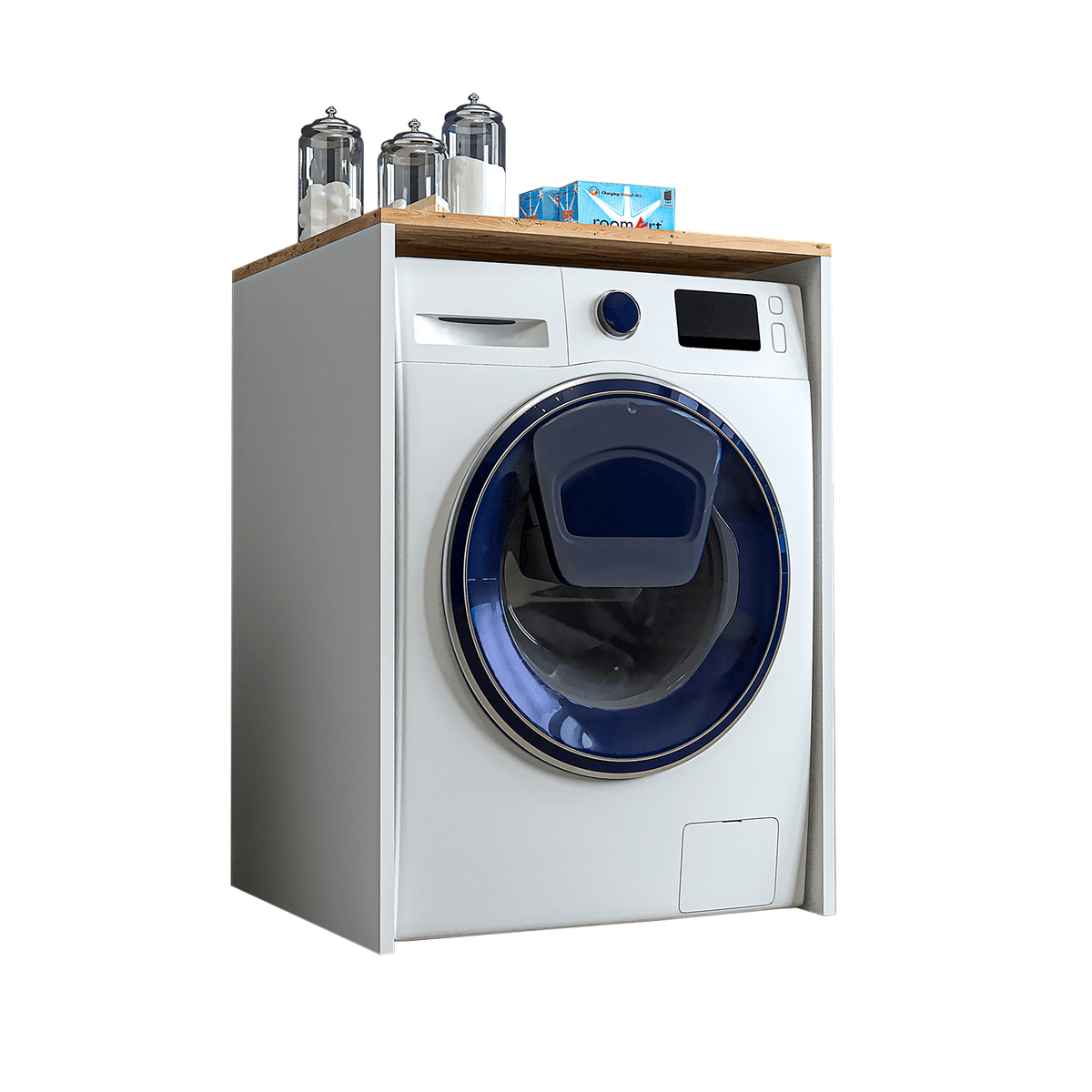 Roomart, Bathroom Atlantic, Washing machine cabinet, Bathroom cabinet WDH: 65 x 90 x 60 cm, in white oak, anthracite oak- bathroom cabinet, washbasin, bathroom furniture, bathroom cabinet, bathroom, with, vanity unit, bathroom furniture, set, washbasin, furniture, bath