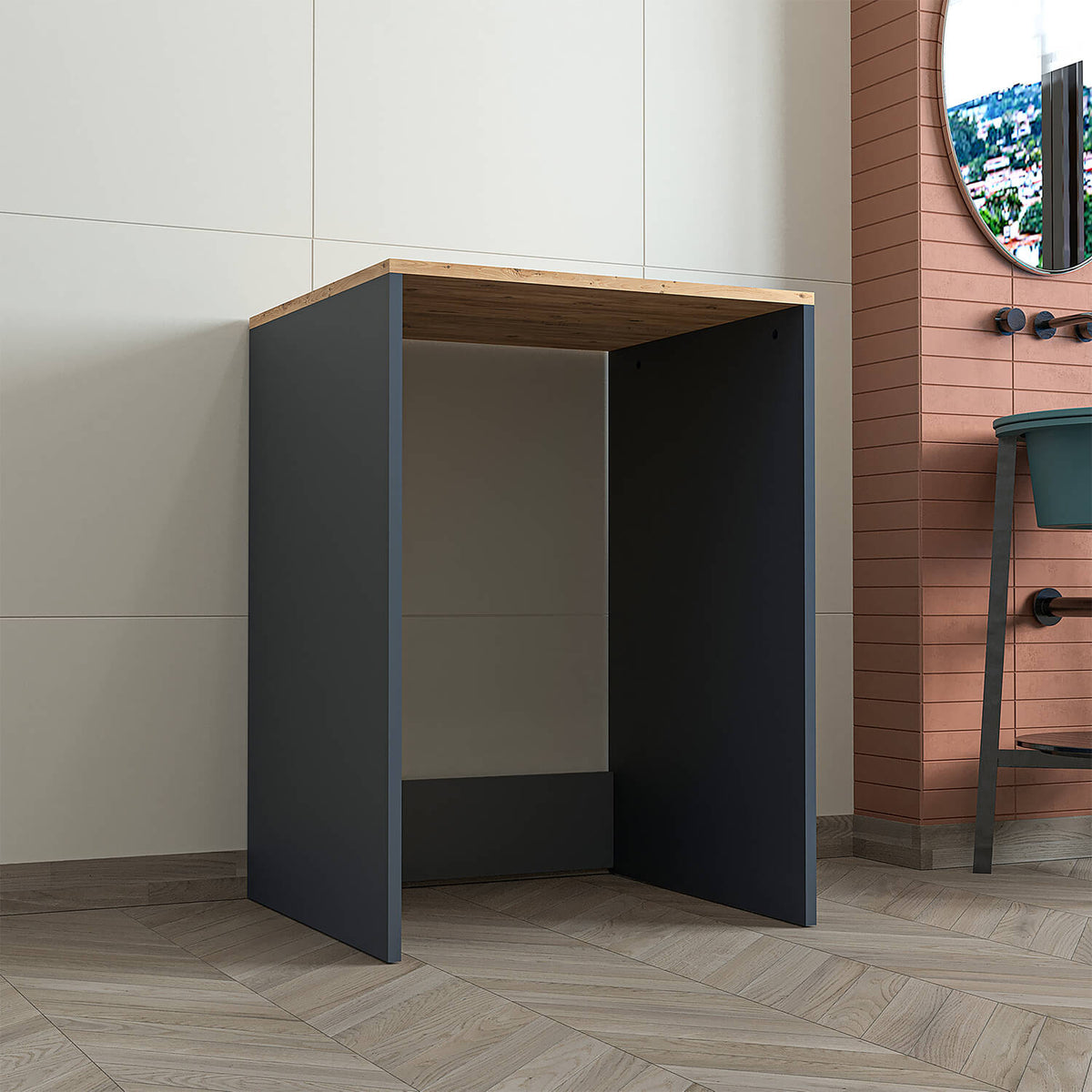 Roomart, Bathroom Atlantic, Washing machine cabinet, Bathroom cabinet WDH: 65 x 90 x 60 cm, in white oak, anthracite oak- bathroom cabinet, washbasin, bathroom furniture, bathroom cabinet, bathroom, with, vanity unit, bathroom furniture, set, washbasin, furniture, bath