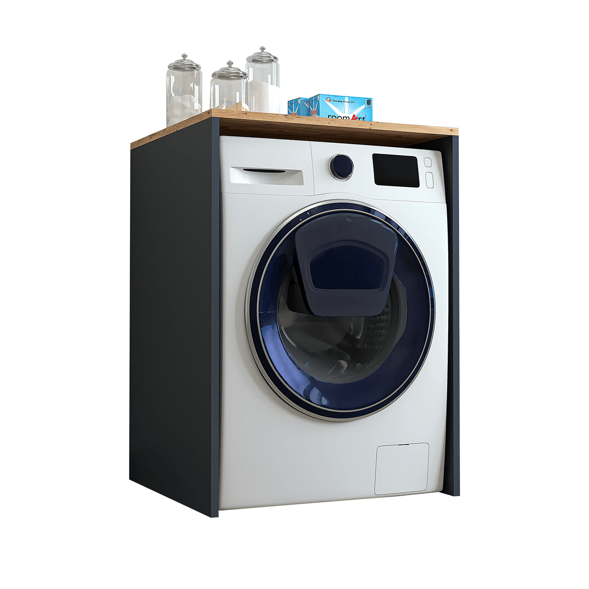 Roomart, Bathroom Atlantic, Washing machine cabinet, Bathroom cabinet WDH: 65 x 90 x 60 cm, in white oak, anthracite oak- bathroom cabinet, washbasin, bathroom furniture, bathroom cabinet, bathroom, with, vanity unit, bathroom furniture, set, washbasin, furniture, bath