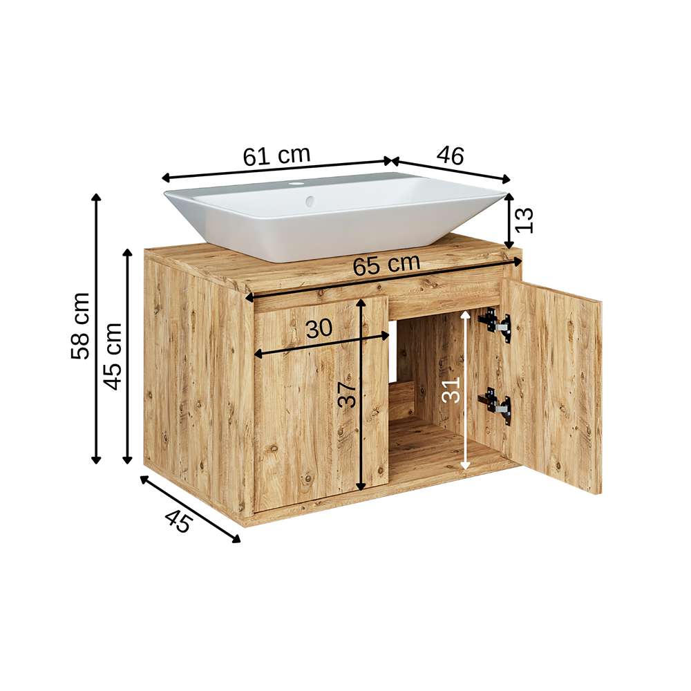 Roomart - Atria Serie Badmöbel bringt mit modernem Design und harmonischen Farbkombinationen eine schöne Note in Ihr Badezimmer. Hochwertiges Material, pflegeleichte Oberflächen und Soft-Close-Türen machen diese komfortable Badmöbelserie besonders attraktiv. Keramik Waschbecken mit Unterschrank bieten viel Stauraum. Unser badezimmer set ist verfügbar in 65 cm, 85 cm und 100 cm breit Waschtisch mit Unterschrank in Weiß Farbe.