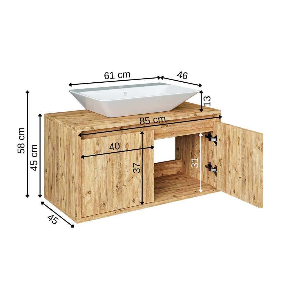 Roomart Waschbecken mit Unterschrank 85 cm • Weiß • Eiche • Weiß-Eiche • Anthrazit Eiche