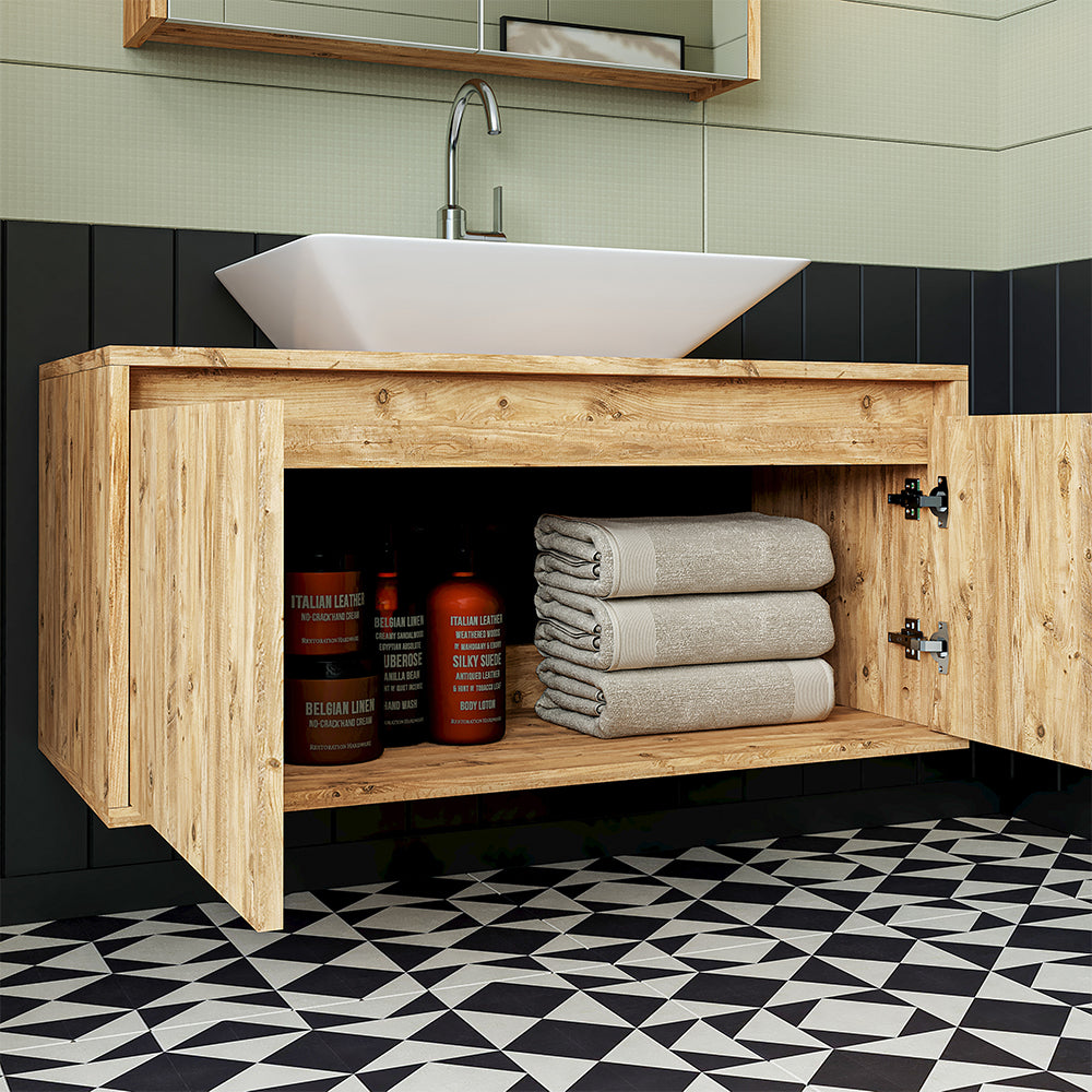 Roomart • Badmöbel Set • ATLANTIC • 3 Teilig • 100 cm Unterschrank mit Keramikwaschbecken • 80 cm Spiegelschrank