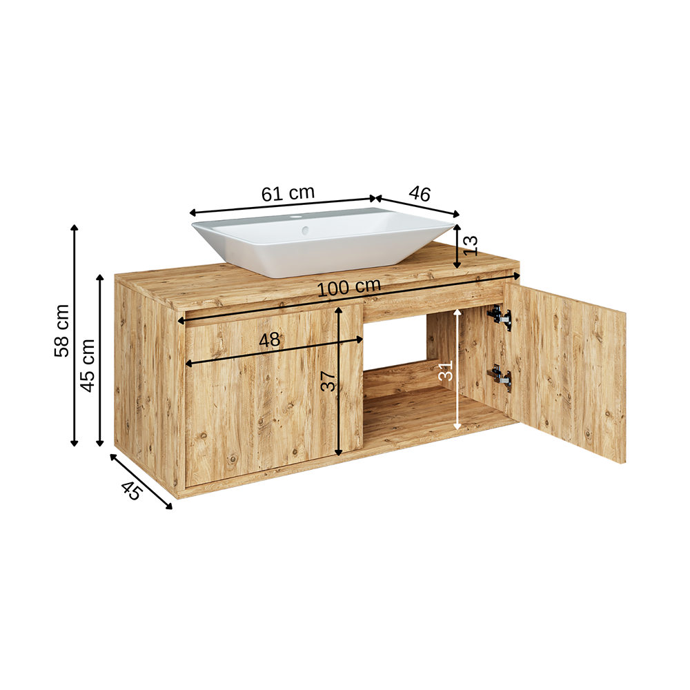Roomart Atlantic, Waschbecken mit Unterschrank 100 cm, in 5 Farben, Badezimmermöbel