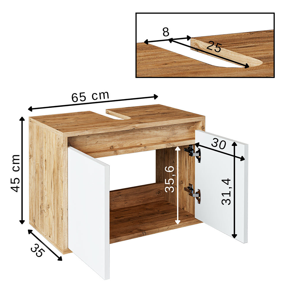 Roomart Badezimmer Unterschrank HBT:45x65x35 cm • Weiß • Eiche • Weiß-Eiche • Anthrazit Eiche