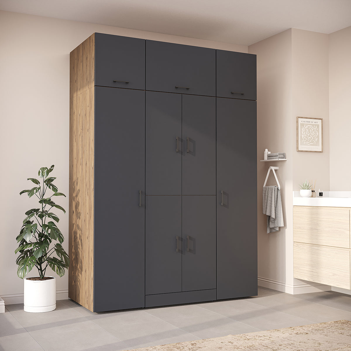 Roomart Waschmaschinenschrank DORA-I 160 cm, Anthrazit Eiche, 230 cm hoch