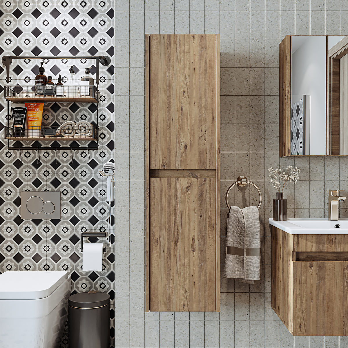 Set di mobili da bagno Roomart MELONA 3 pezzi, in 4 colori, mobiletto da 65 cm - specchiera - colonna - mobili da bagno, set, lavabo, lavatoio, bagno, mobili da bagno, mobili da bagno, mobile da bagno, mobile da lavabo, cm, largo, moderno, lavabo, profondo, con, mobiletto da bagno
