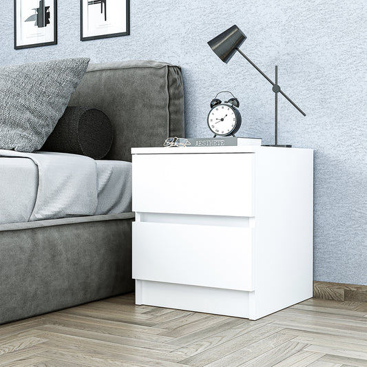 Roomart Komo Beistelltisch mit 2 Schubladen – 40 cm breit, 46,8 cm hoch – Nachttisch & Aufbewahrungstisch für Wohnzimmer, Schlafzimmer oder Büro – Modernes Design- Weiß