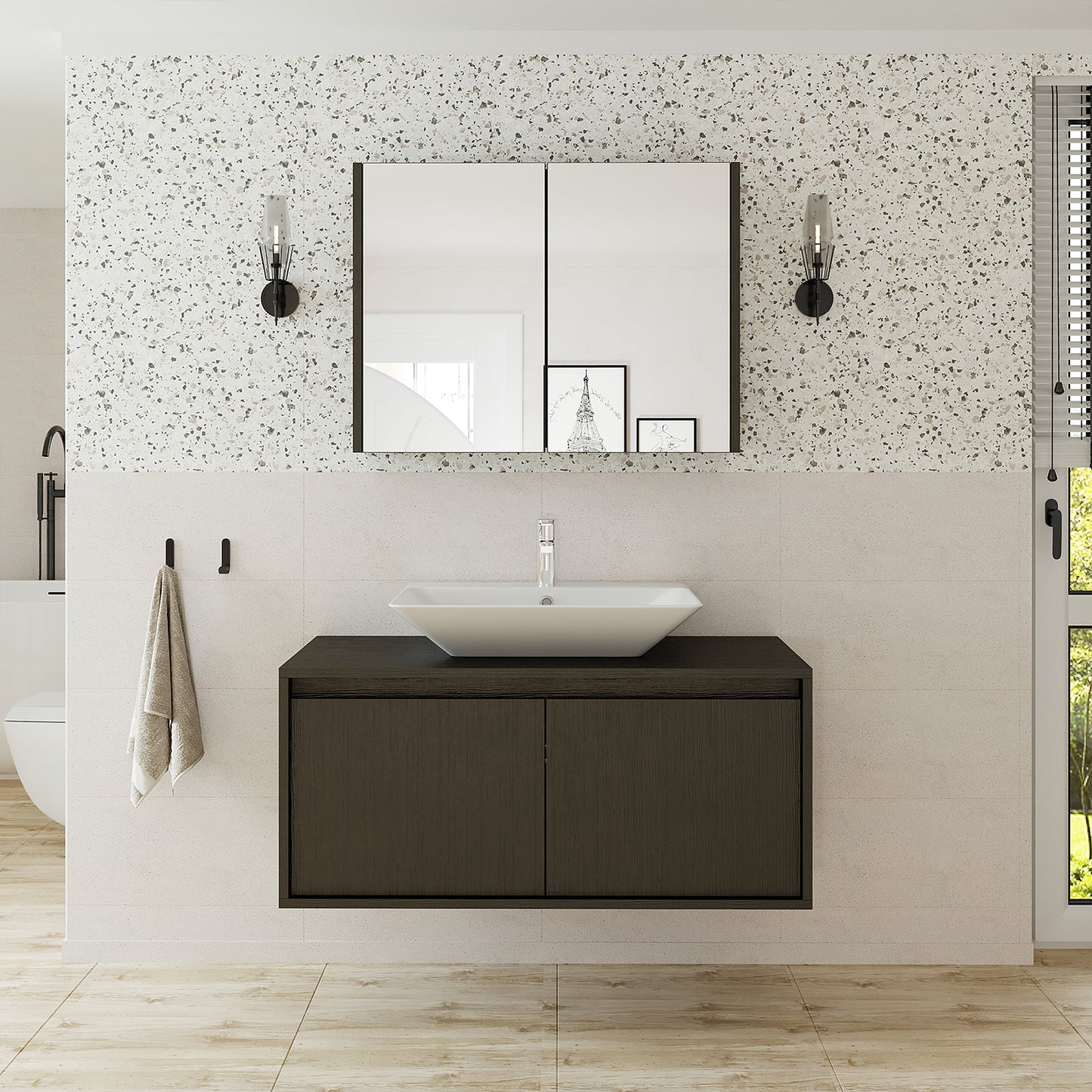 Roomart - Conjunto de muebles de baño - ATLANTIC - 3 piezas - mueble de 100 cm con lavabo de cerámica - mueble con espejo de 80 cm - mueble de baño, lavabo, mueble de baño, mueble de baño, mueble de baño, con, mueble de baño, mueble de baño, conjunto, lavabo, mueble, mueble de baño