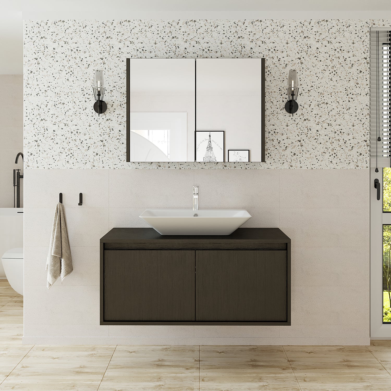 Roomart - Ensemble de meubles de salle de bain - ATLANTIC - 3 pièces - 100 cm meuble bas avec lavabo en céramique - 80 cm armoire de toilette- armoire de salle de bain, lavabo, meubles de salle de bain, armoire de salle de bain, avec, meuble bas, meubles de salle de bain, ensemble, lavabo, meubles, meuble de salle de bain