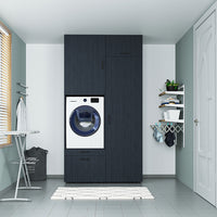 Roomart Schrankwand & Hochschrank Weiß Schwaz Eiche Badschrank Mehrzweckschrank- schrank, badezimmerschrank, waschmaschinenschrank, badschrank, badezimmermöbel, waschmaschinenregal, waschturm, hochschrank, bad, möbel, weiß, waschmaschinen, unterschrank, w