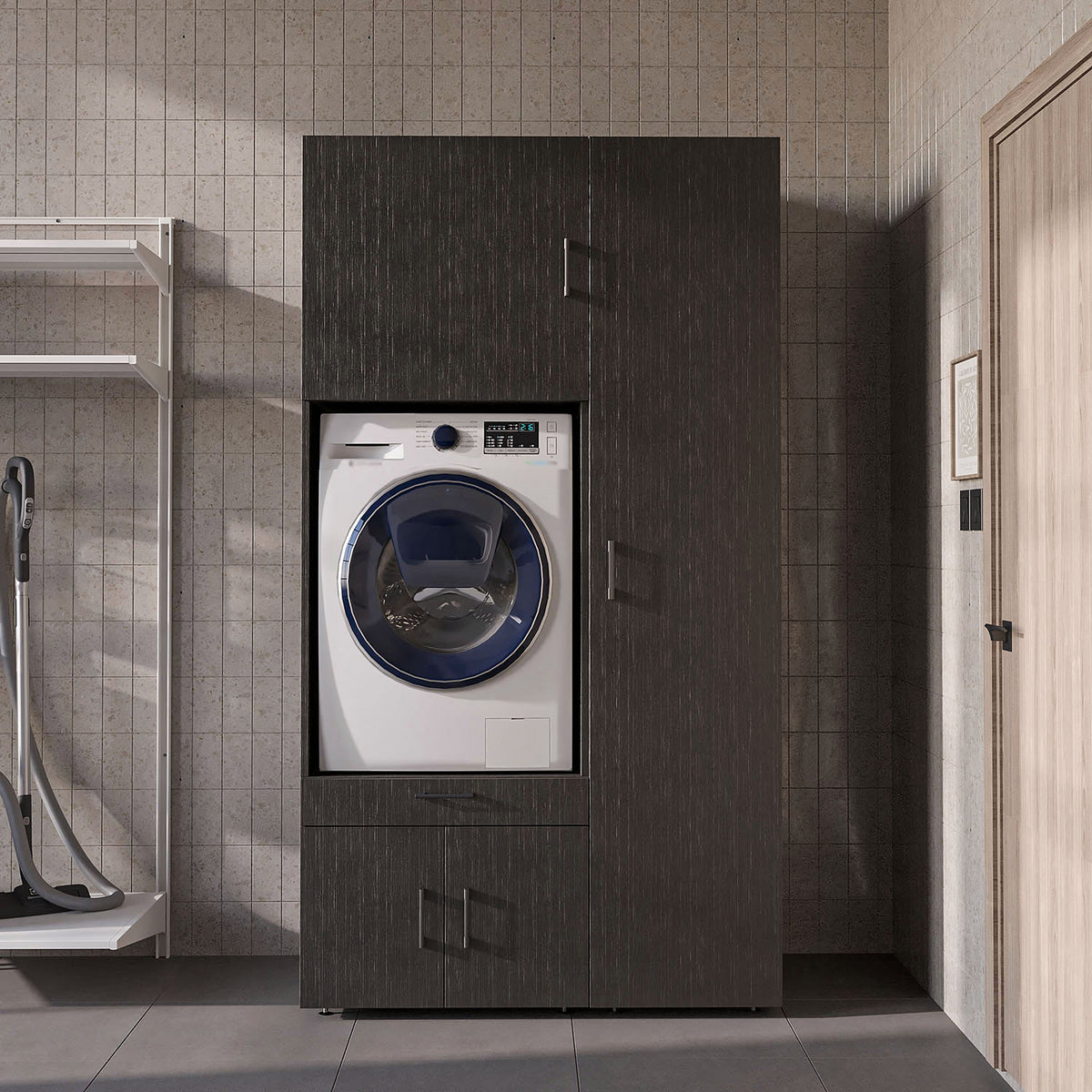 Roomart Waschmaschinenschrank SERIE 3 112 cm, Schwarz-Eiche, 205 cm hoch