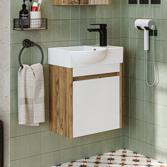 Waschbeckenunterschrank LEO in Weiß Eiche fürs Gäste-WC