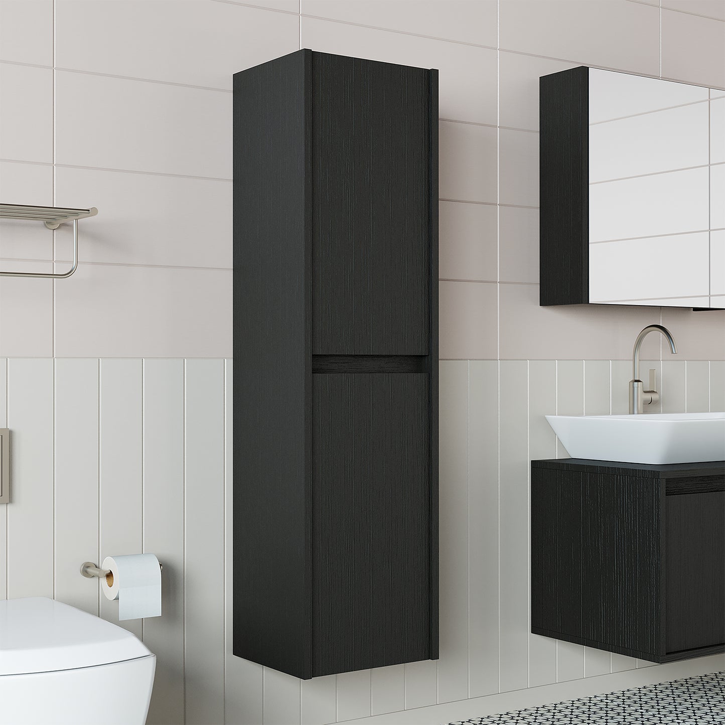 Roomart, mobile bagno, mobile alto, larghezza 35 cm, mensola bagno, in 3 colori