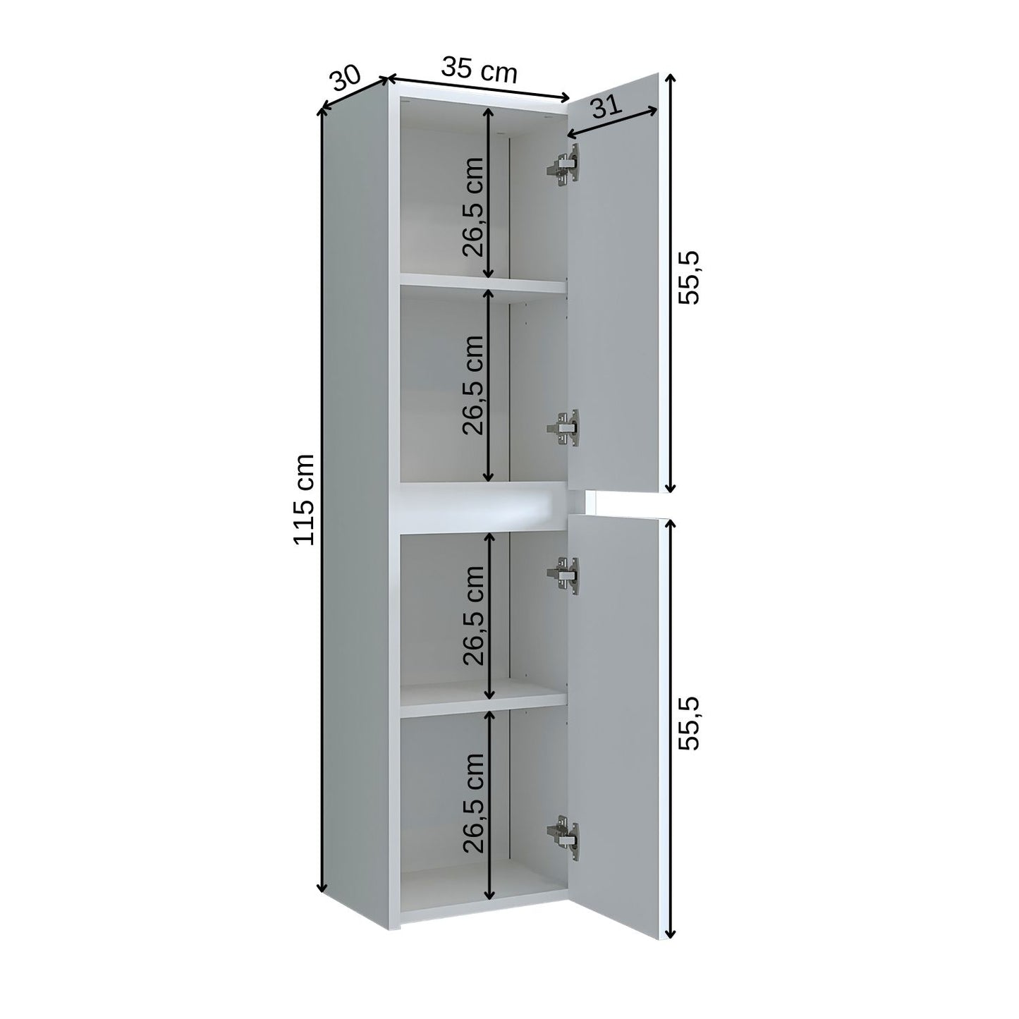 Roomart, mobile bagno, mobile alto, larghezza 35 cm, mensola bagno, in 3 colori