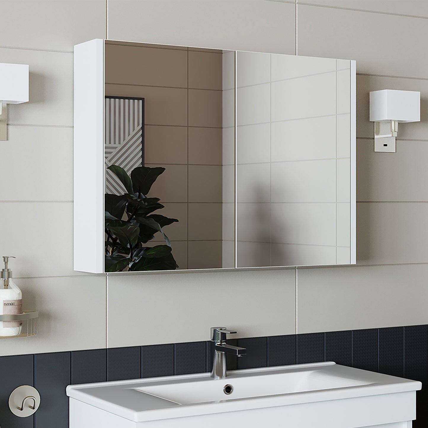 Roomart, Badezimmer Spiegelschrank, 80 cm, 60 cm, Badezimmermöbel, in Weiss & Eiche Farben - badezimmerschrank, waschbecken, badezimmermöbel, badschrank, badezimmer, mit, unterschrank, badmöbel, set, waschtisch, möbel, badezimmermãbel, bad, badezimmerschr
