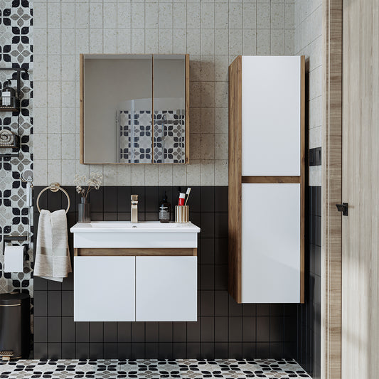 Roomart bathroom furniture set ATRIA 65 cm vanity unit with washbasin mirror cabinet tall cabinet - mirror bathroom, mirror cabinet bathroom 60 cm wide, bathroom mirror cabinet, mirror cabinet with lighting, mirror cabinet 80 cm wide, mirror cabinets for bathroom, mirror cabinets for bathroom