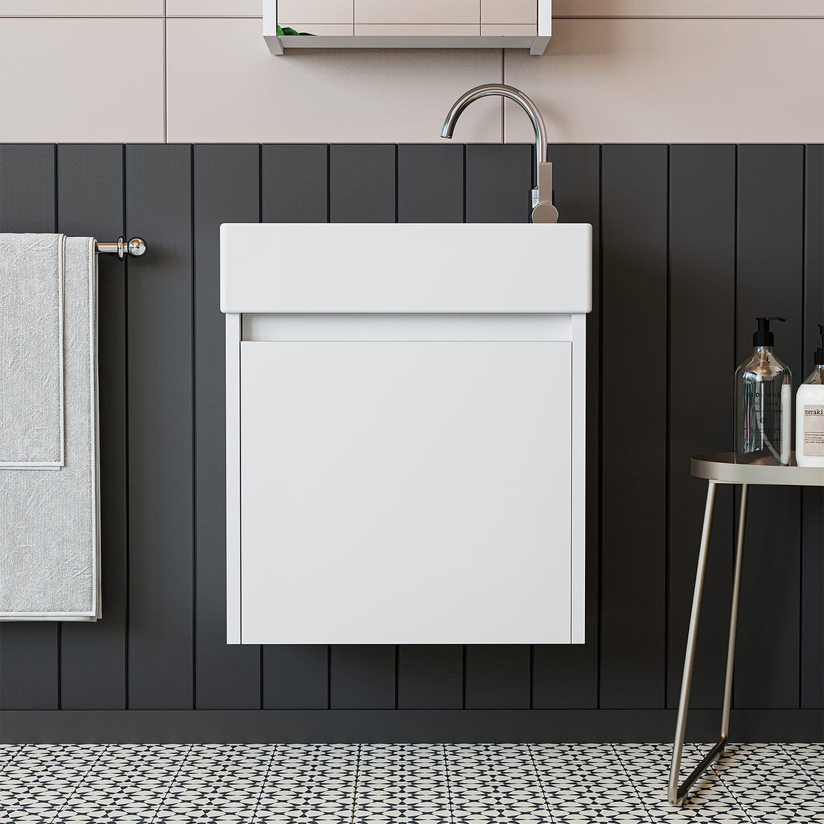 Roomart, mobile da bagno MINI con lavabo 50cm per WC ospiti in 5 colori - e, mobile a specchio, economico, set, mobili, senza, sifone, ceramica, set mobili bagno, set mobili bagno, stile casa di campagna, lavabo, lavabo, mobile bagno, lavabo da appoggio