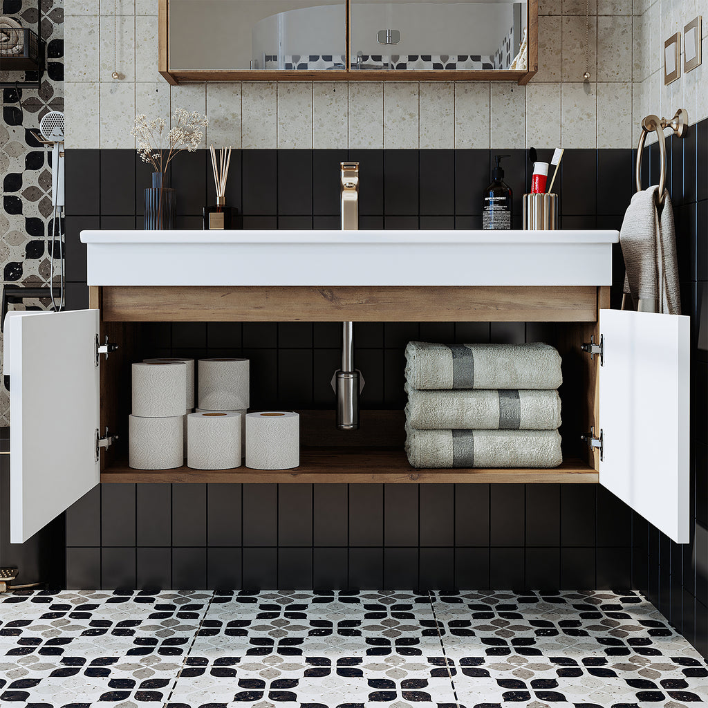 washbasin, bathroom furniture set, washbasin with vanity unit, bathroom furniture, tall cabinet, cabinet, lighting, bathroom furniture, vanity unit, mirror cabinet, mirror, wide, bathroom, guest, hanging, bathroom cabinet, white, furniture