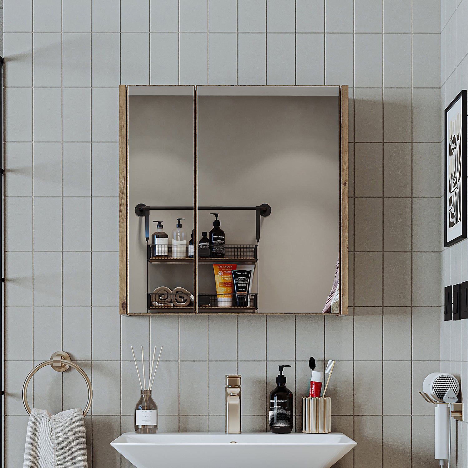 Roomart bathroom furniture set MELONA 3-piece, in 4 colors, 65cm vanity unit - mirror cabinet - tall cabinet- bathroom furniture, set, drain, washbasin, bathroom, furniture, bathroom furniture, bathroom, washbasin vanity unit, cm, wide, modern, washbasin, deep, with, vanity unit