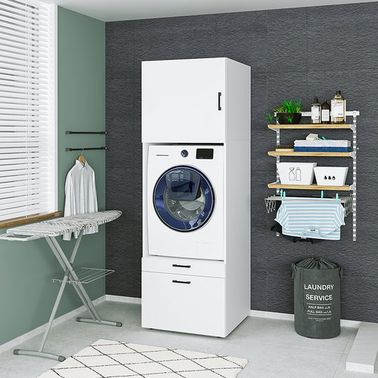 Roomart Waschmaschinenschrank mit Schrankaufsatz • mit Ausziehbrett • Weiß • Schwarz eiche • Eiche