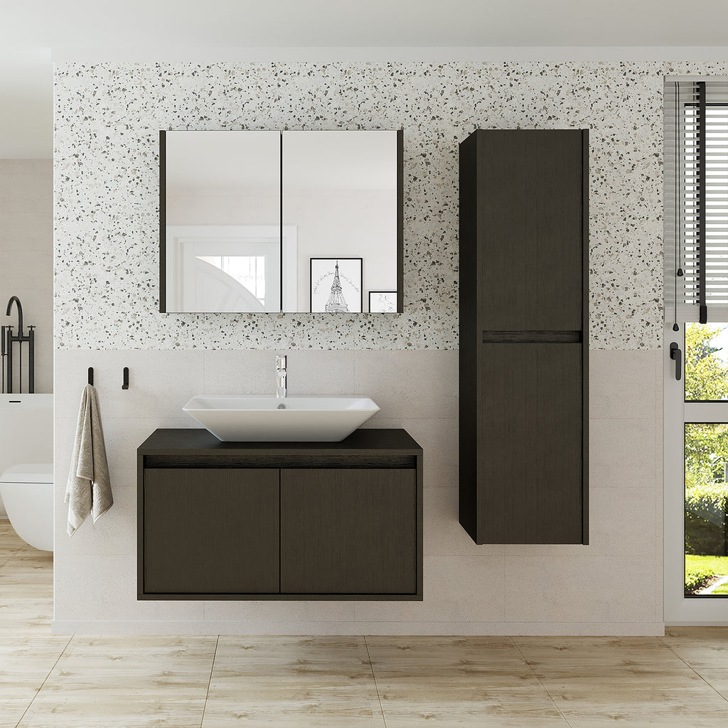 Roomart bathroom furniture set ATLANTIC 4-piece 85 cm in 5 colors vanity unit with ceramic washbasin - mirror cabinet - tall cabinet - bathroom cabinet, washbasin, bathroom furniture, bathroom cabinet, bathroom, with, vanity unit, bathroom furniture, set, washbasin, furniture, bathroom