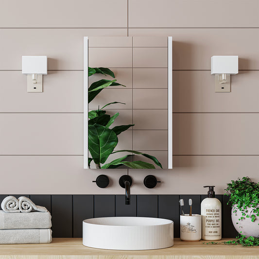 Roomart Badezimmerspiegelschrank "Punto“ – moderner, kompakter 40 cm Badschrank mit Spiegel – in Weiß oder Eiche -  badezimmerspiegelschrank, mirror, lichtschalter, badspiegelschrank, geringe, tiefe, schiebetür, steckdose, eckspiegelschrank, smarter, badh