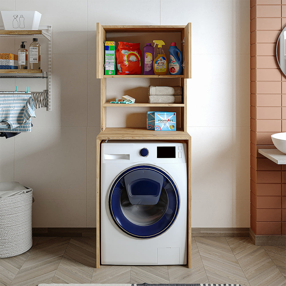Roomart, Mobile lavatrice Atlantic, sovrastruttura per lavatrice, WDH: 65 x 181 x 60 cm, in rovere bianco, rovere antracite - mobili da bagno, set, scarico, lavabo, bagno, mobili, bagno, mobile lavabo, cm, largo, moderno, lavabo, profondo, m