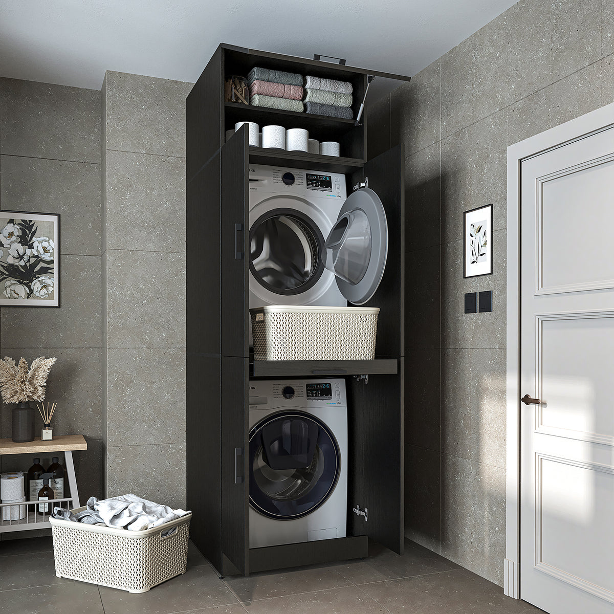 Roomart Waschmaschinenschrank DORA-I, 70 cm, für Waschmaschine und Trockner mit Ausziehbrett, in 5 Farben