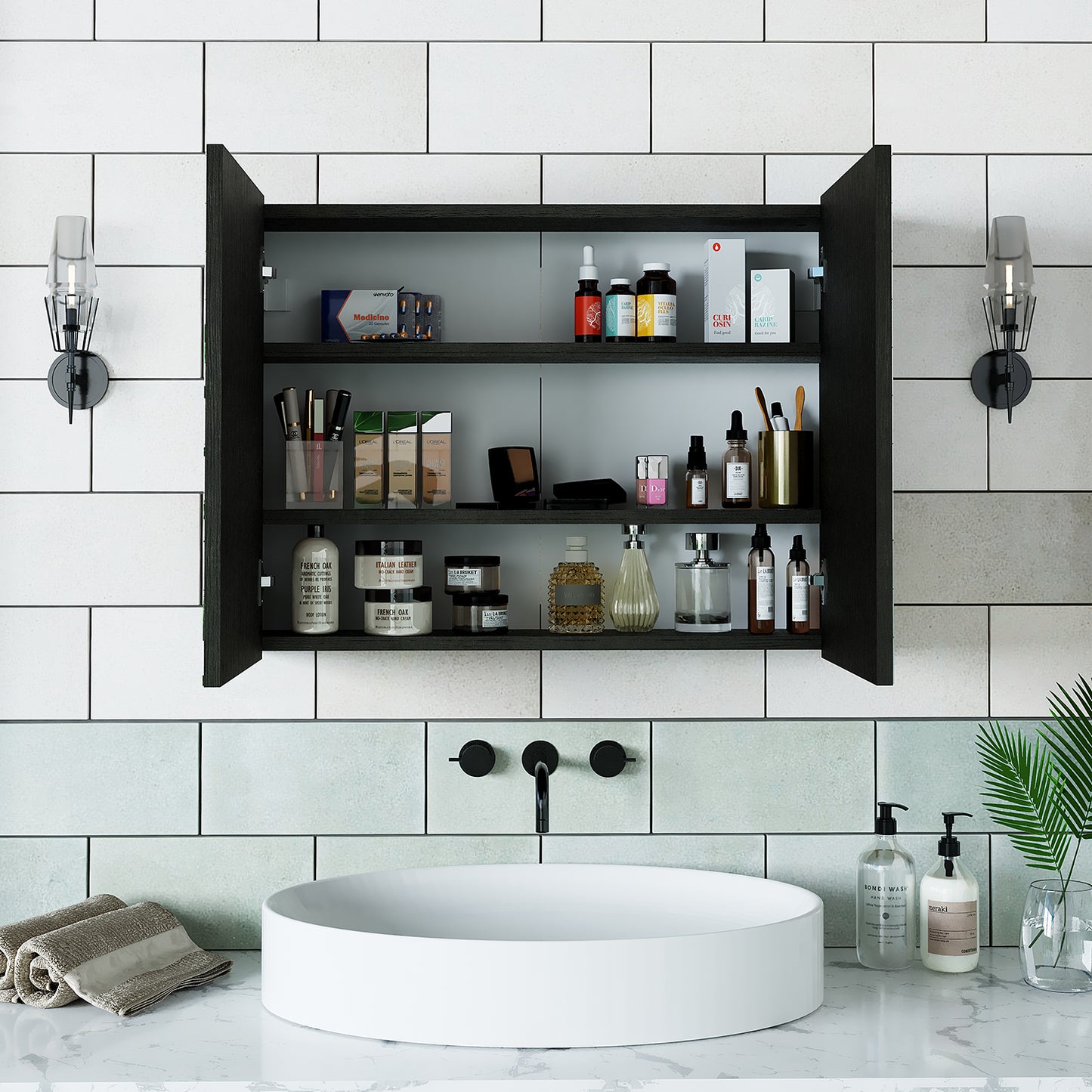 Roomart, Badezimmer Spiegelschrank, 80 cm, 60 cm, Badezimmermöbel, in Weiss & Eiche Farben - badezimmerschrank, waschbecken, badezimmermöbel, badschrank, badezimmer, mit, unterschrank, badmöbel, set, waschtisch, möbel, badezimmermãbel, bad, badezimmerschr